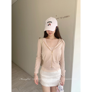 针织连帽开衫 MummyCat下蛋喵 30绵羊毛休闲修身 26新品 浅氧呼吸