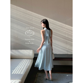 新品 Mummy 醋酸缎面挂脖绑带连衣裙 蓝 另一种蓝 Cat 下蛋喵