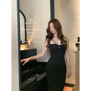 蕾丝绑带设计弹力显瘦包臀裙连衣裙 香榭丽 Mummy Cat下蛋喵