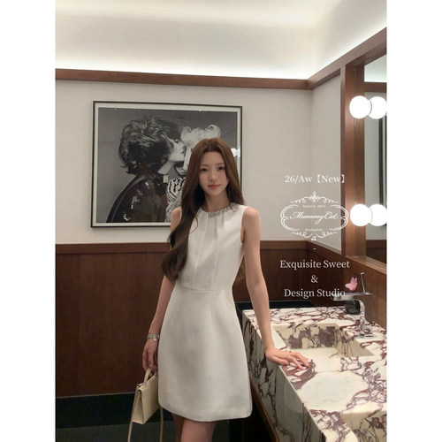 Mummy Cat 下蛋喵【钻石玫瑰】26新品千金气质镶钻压褶无袖连衣裙