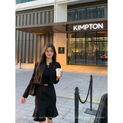 秋冬气质优雅无袖鱼尾连衣裙套装