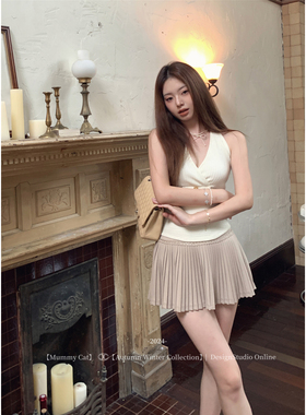 Mummy Cat下蛋喵【万人迷】V领挂脖气质纯色无袖针织吊带背心上衣