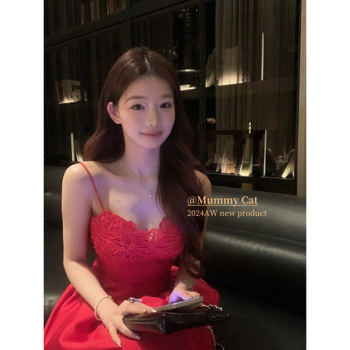 重要场合刺绣花边晚礼服吊带长裙