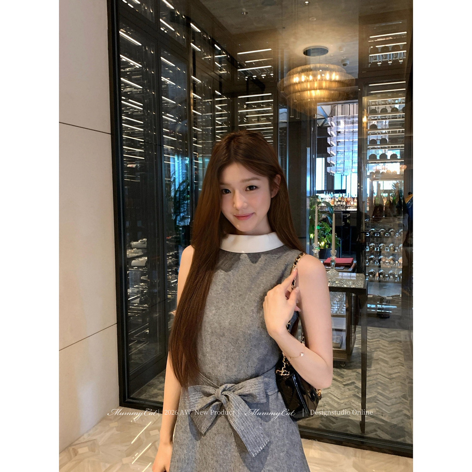 MummyCat下蛋喵 26新品【千金札记】亚麻棉赫本风翻领系带连衣裙