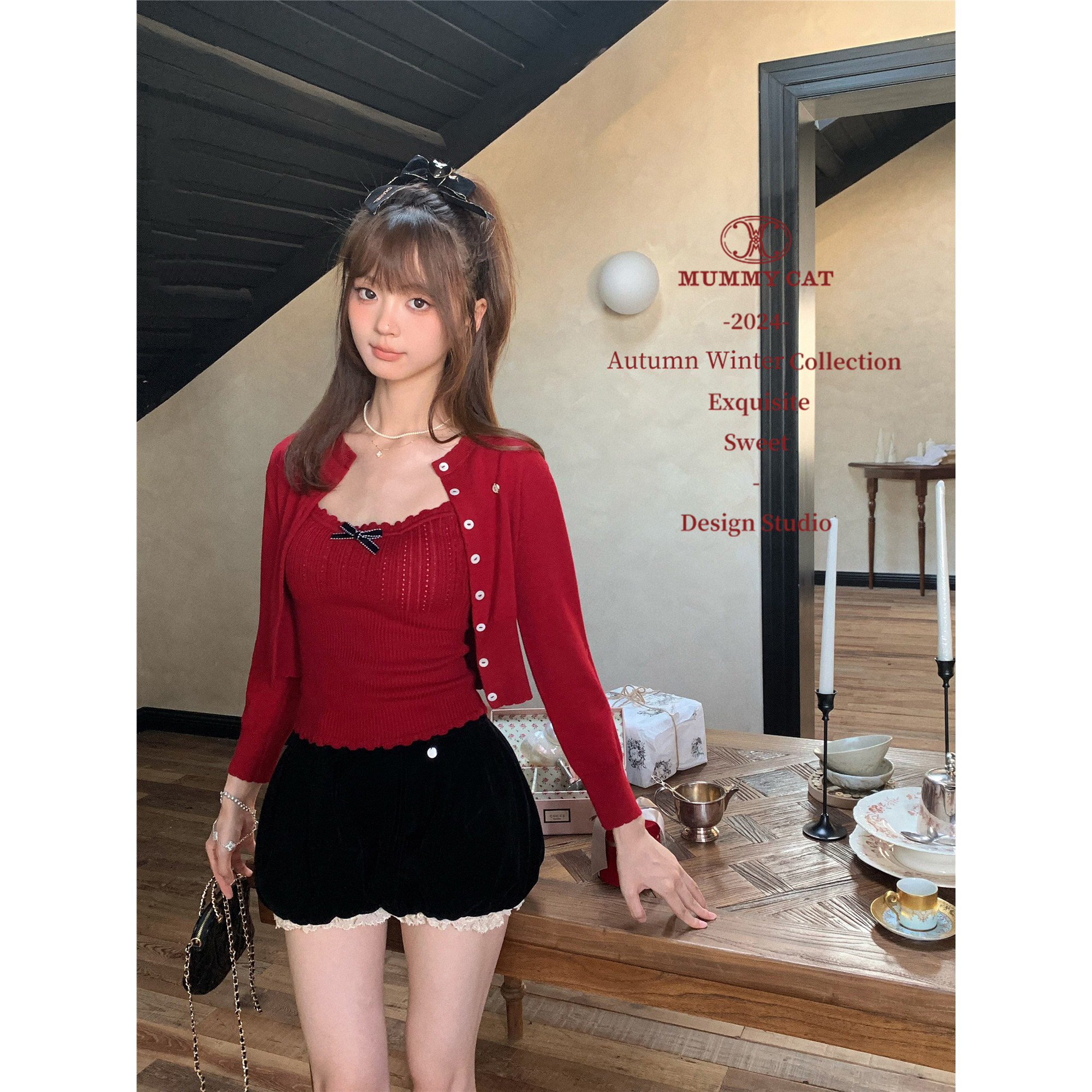 日系少女蕾丝花边丝绒花苞短裤