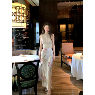 新中式 Mummy 26新品 春和景明 水墨印花缎面半身长裙 Cat下蛋喵