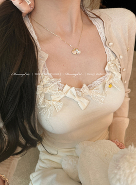 Mummy Cat 下蛋喵 【蜜恋物语】针织弹力蕾丝花边背心吊带上衣