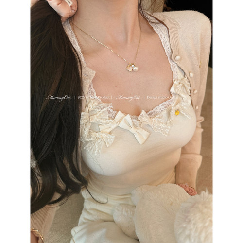 针织弹力蕾丝花边背心吊带上衣