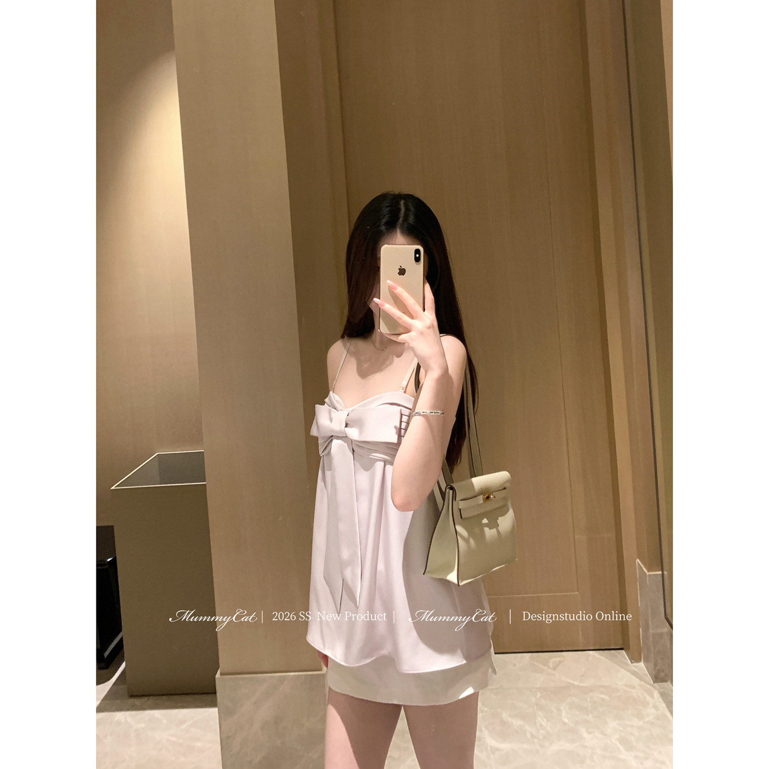 MummyCat下蛋喵【入夏开场白】26新品甜美蝴蝶结压褶飘带抹胸上衣