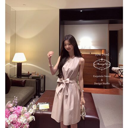 MummyCat下蛋喵【温莎之恋】新品轻柔人棉仿丝毛优雅宽腰带连衣裙