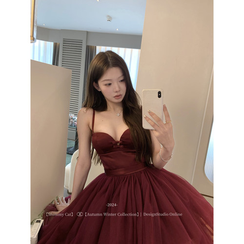 重要场合网纱缎面生日礼服连衣裙