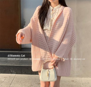 温柔慵懒宽松粗棒针织大毛衣开衫 面若桃花 外套 Cat下蛋喵 Mummy