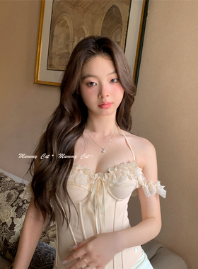 Mummy Cat下蛋喵 【巴洛克会议】蕾丝花边一字肩挂脖鱼骨胸衣上衣