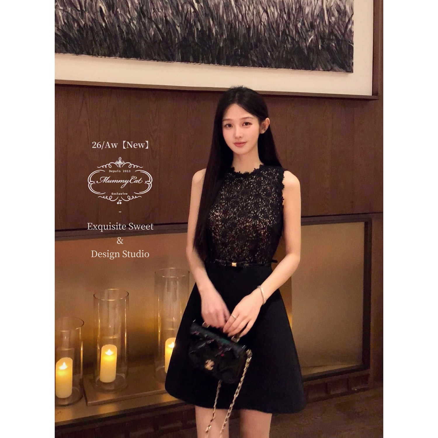 镂空蕾丝黑色礼服连衣裙