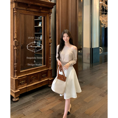 30绵羊毛日常斜肩松弛感针织上衣