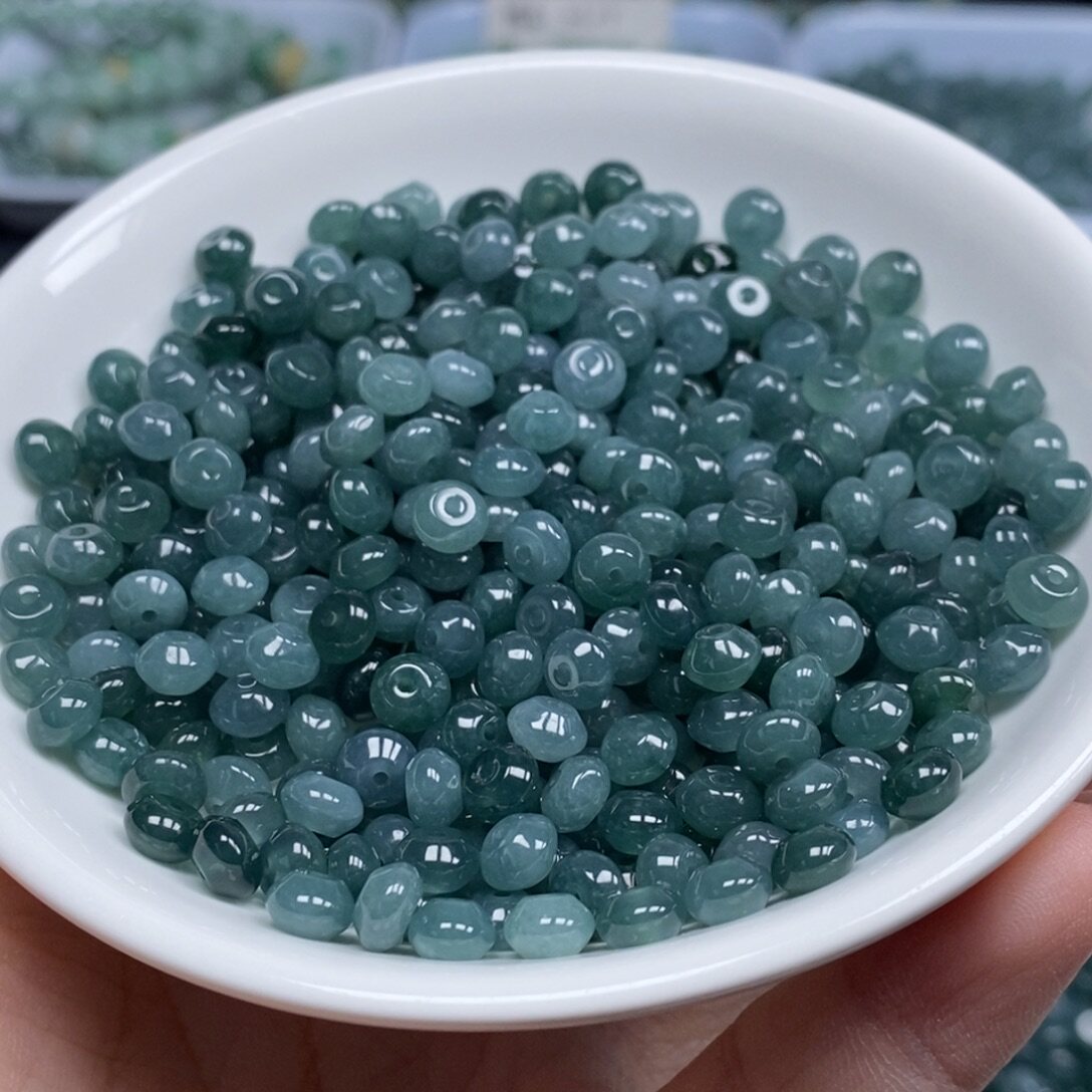 翡翠A货卡3.5mmx6mm蓝水鼓珠50颗