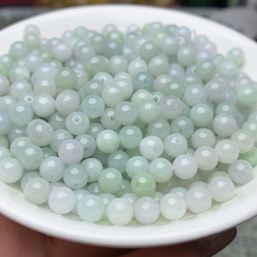 翡翠A货卡6mm冰绿白圆珠100颗