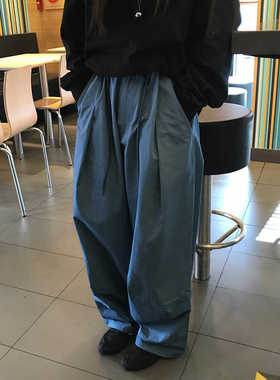 Muro S/S24 男女同款 是蓝色棉质洗水休闲裤宽松立体休闲裤工装裤