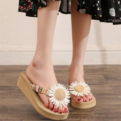 夏季仿麻绳PP草底女高跟凉拖