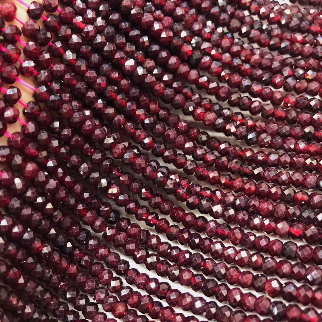 天然水晶  酒红石榴石 切面刻面盘珠扁珠半成品散珠 手链项链配珠