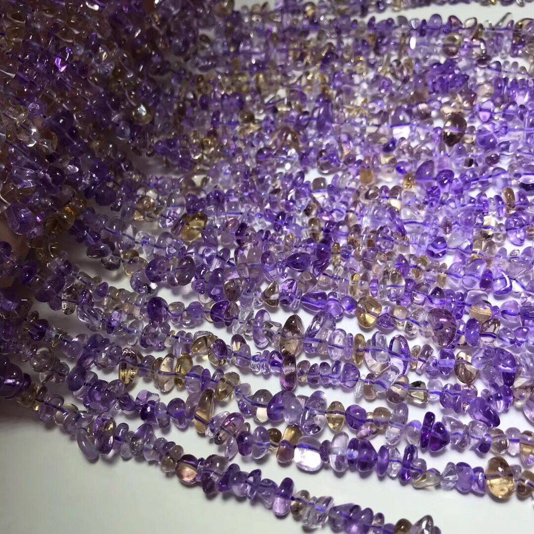 天然水晶 紫黄晶碎石不规则散珠半成品DIY手工材料 手链项链 配珠