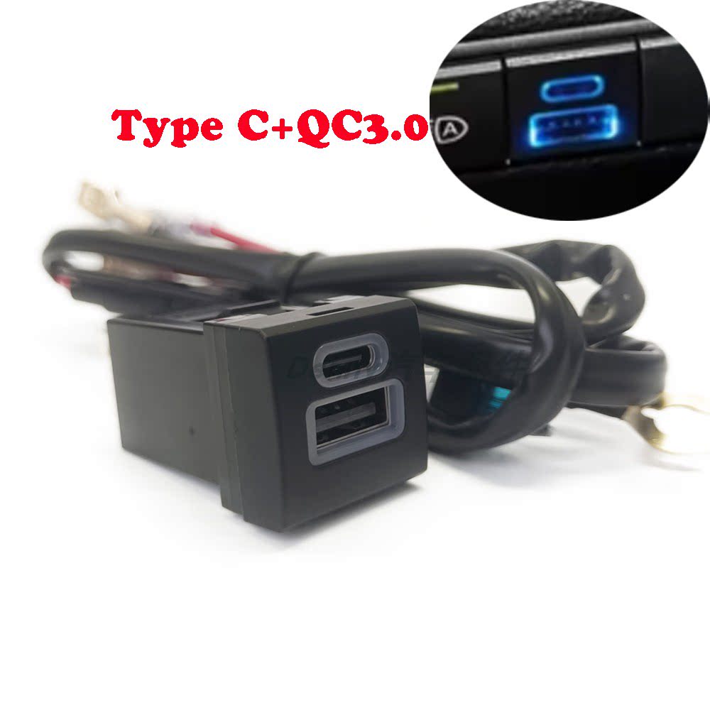 适用丰田新款卡罗拉 雷凌 改装车载充电器PD USB QC3.0 蓝灯