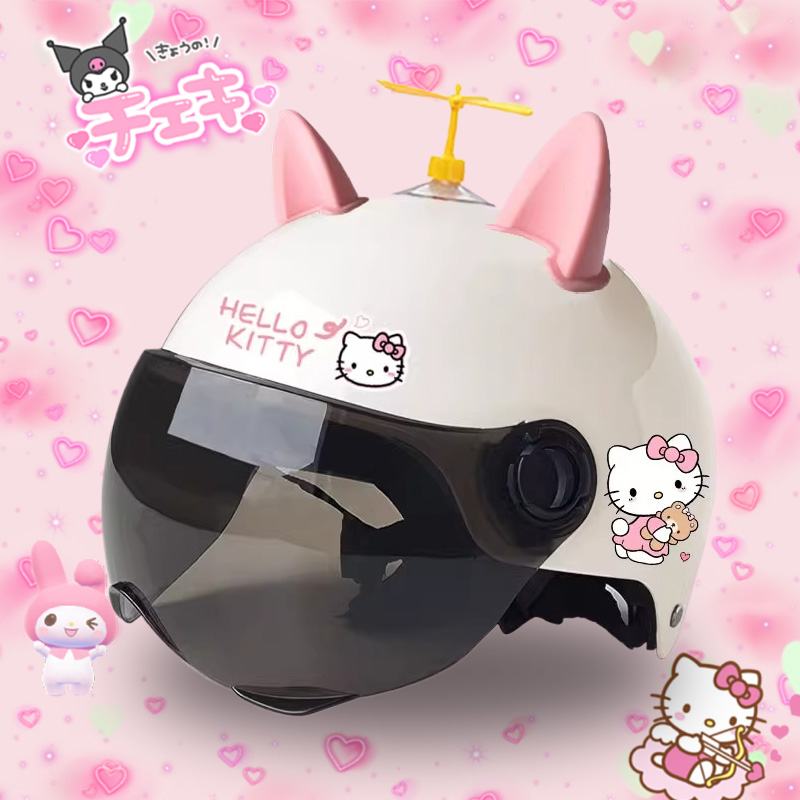 头盔电动车女可爱搞怪3C认证hellokitty头盔成人儿童可爱安全盔