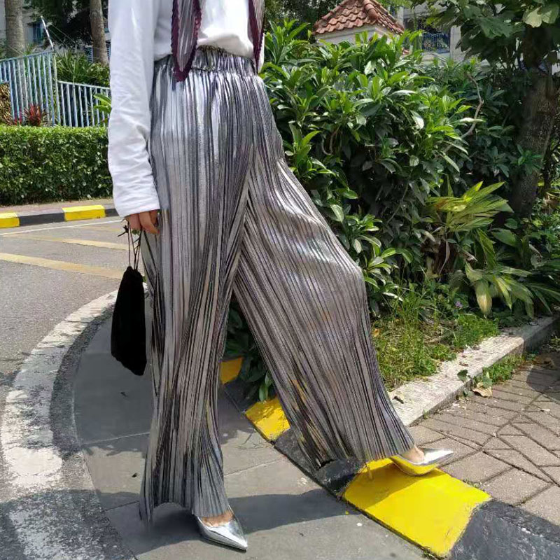 中高腰百搭褶皱阔腿大码