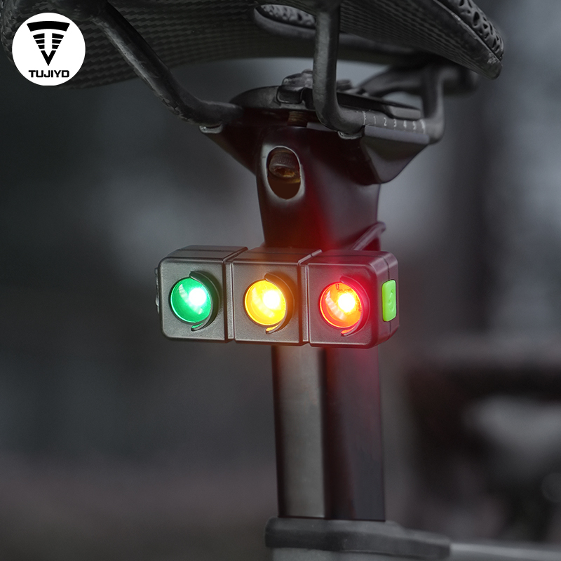 自行车尾灯夜骑警示灯爆闪红黄绿灯提示嘴山地车公路车夜行灯新款