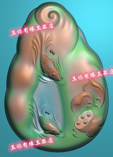 随型滴水年年有余双鱼电脑玉雕