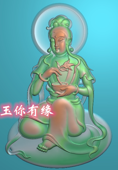 玉雕图坐莲花座观音机雕bmp侧脸观音精雕图自在坐观音牌