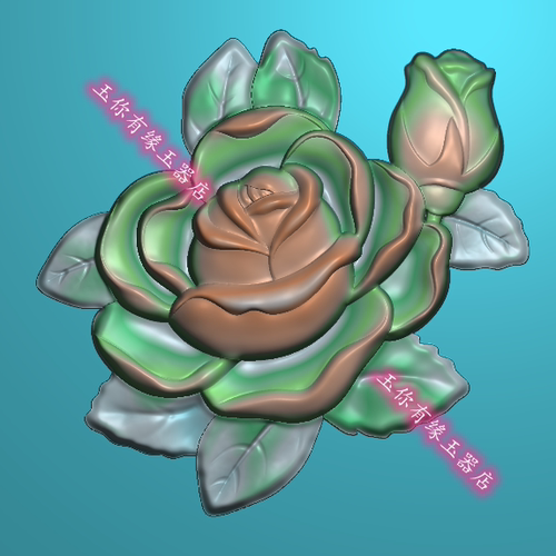 精雕图玫瑰花花开富贵牡丹贴花玉雕挂件浮雕图电脑 HNY-021-520