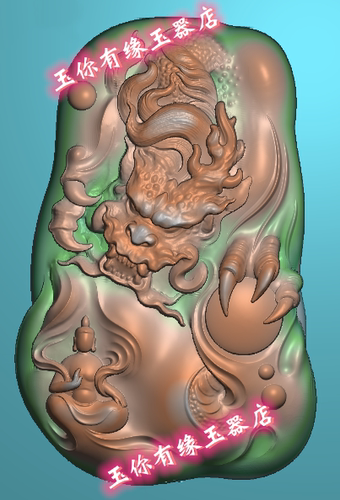仿古牌头盘龙大头龙坐无相佛悟道精雕图浮雕玉雕灰度图JDPBMP龙牌