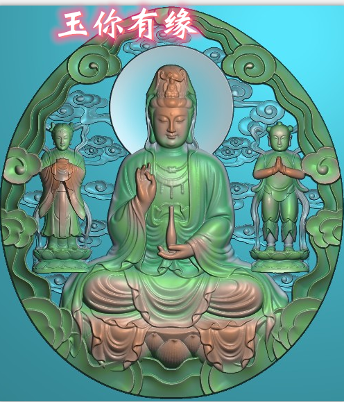 随形送子观音JDPBMP随型站观音童子挂件玉雕图童子拜观音精雕图