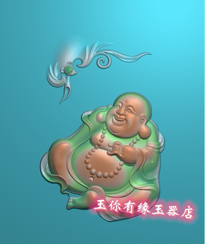 蝙蝠弥勒佛挂件福在眼前牌子笑佛46牌佛像精雕图灰度浮雕数控雕刻