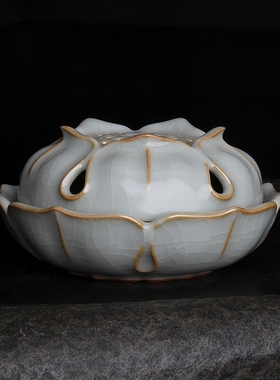 台湾柏采汝窑 冬青釉月白 柏采窑 XR-104E汝瓷开片 荷韵盈盈香炉