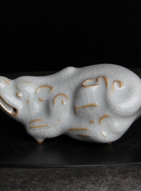 台湾柏采汝窑 摆件冬青釉月白 柏采窑 GYR-127E 佑君福貅茶宠汝瓷