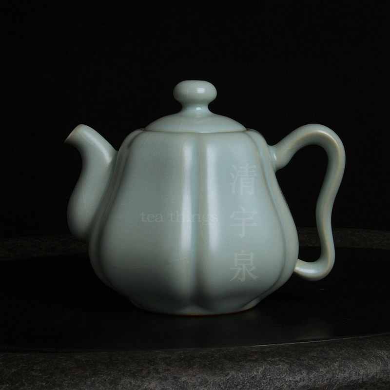 台湾柏采汝窑茶壶 老釉面粉青 柏采窑HR-07大上坤壶 开片功夫茶具