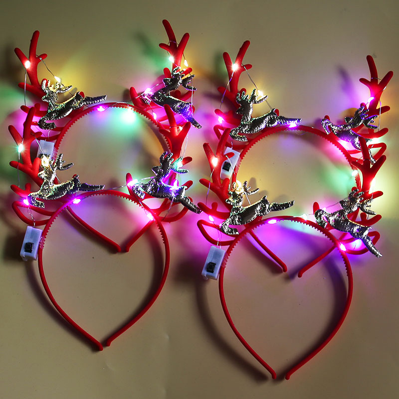 圣诞节发光红色亮片鹿角发箍雪花头箍圣诞装饰打扮成人儿童发饰