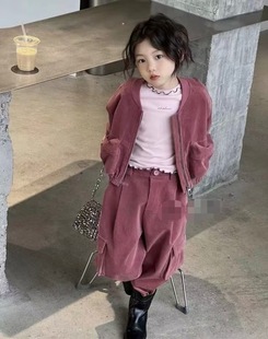 波拉韩版童装2025秋冬儿童灯芯绒套装女童外套女童工装裤不磨白