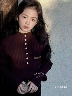 布芮欧童装2025秋冬新款木耳边女童毛衣半高领弹力女童针织衫9010