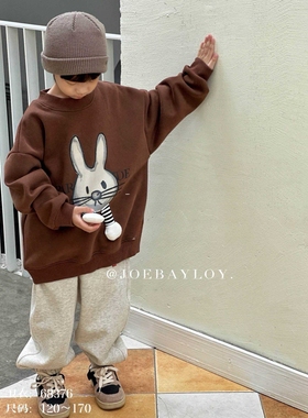 乔贝乐童装2025冬立体兔子儿童加绒卫衣男童一体绒女童上衣68376