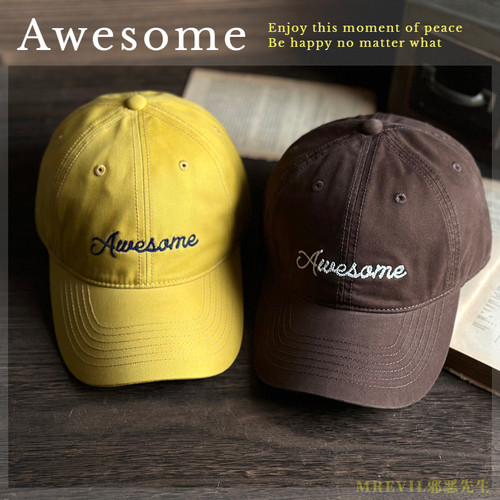 韩版大气Awesome字母弯檐棒球帽
