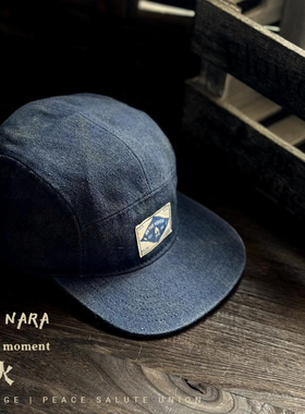 nabe nara 中古风篝火布标工装露营帽男女日系平檐五片鸭舌帽做旧