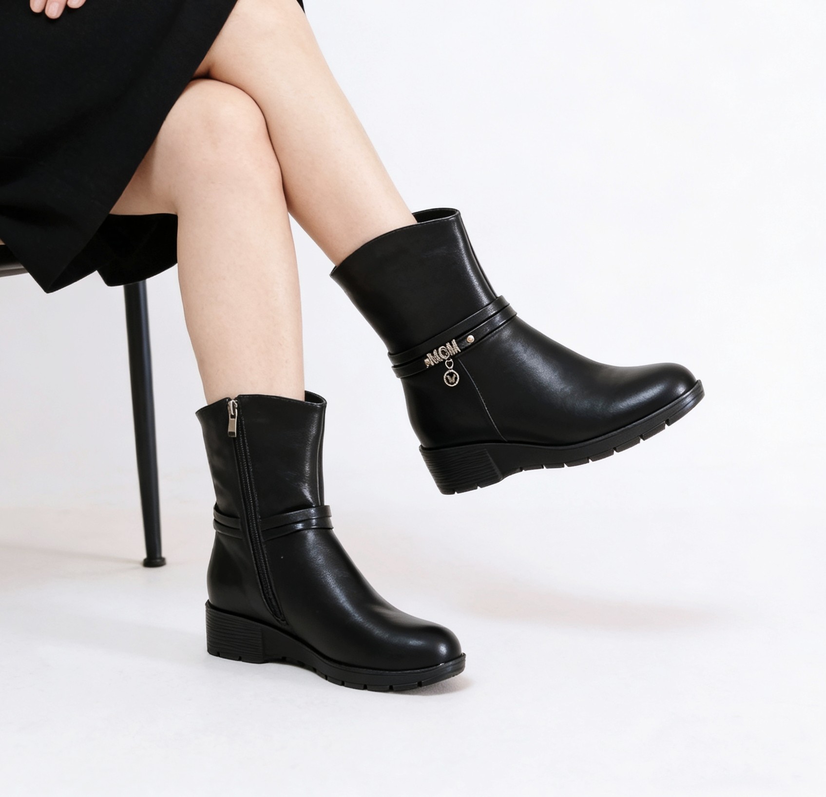 中年妈妈短靴秋冬2025新款中跟粗跟棉鞋加绒加厚保暖中筒靴792-2