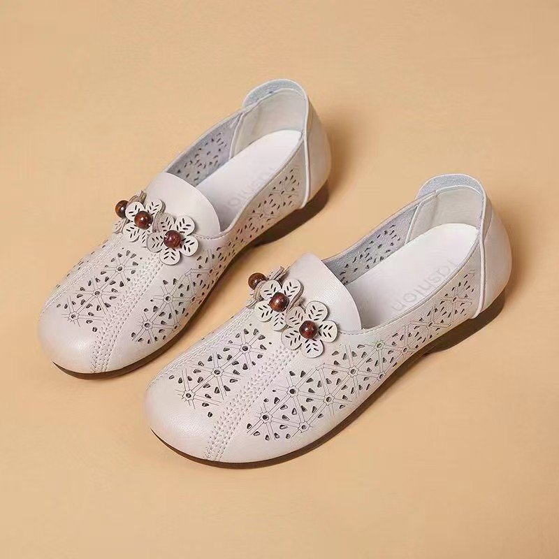 妈妈鞋单鞋夏季中年透气凉鞋中老年防滑软底女皮鞋洞洞鞋1788