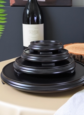 木质黑色圆形摆件底座工艺品通用12厘米佛像香炉鱼缸花盆花瓶玄关