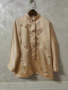 原创定制进口软缎中国风开衫绣花纯色休闲女式唐装上衣 可加棉 飒