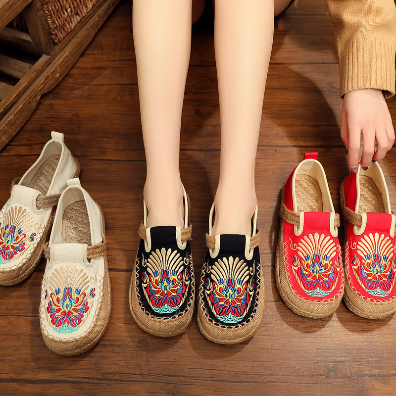 夏季新款学生单鞋民族风女鞋复古草编麻布鞋透气刺绣一脚蹬懒人鞋|msdalam kategori Kasut wanita, kasut rendah - dari Buy2taobao.com untuk memberikan perkhidmatan ejen Taobao profesional membeli