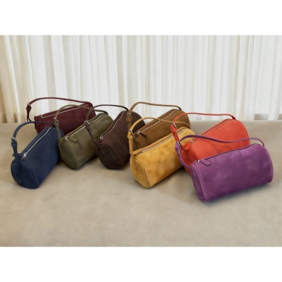 法式复古磨砂皮笔筒包斜跨包秋冬新款翻毛皮真皮女包气质小包